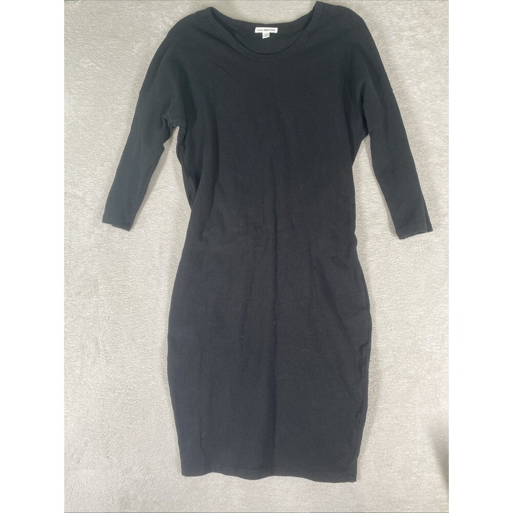 Standard James Perse Bodycon Sheath Black Knee Length 3/4 Slve Size 2 Medium